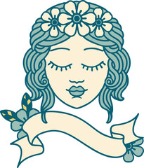 Obraz na płótnie Canvas tattoo with banner of a maidens face