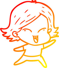 warm gradient line drawing happy cartoon girl