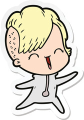 sticker of a happy cartoon hipster girl