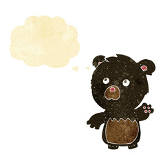 cartoon black teddy bear with thought bubble