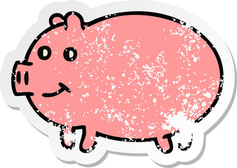 distressed sticker of a cute cartoon pig