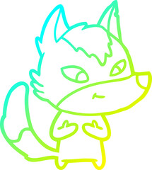 cold gradient line drawing friendly cartoon wolf