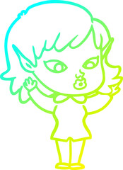 cold gradient line drawing pretty cartoon elf girl