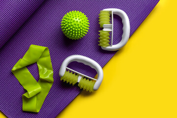 body massagers, massage ball, rubber band for sports on the exercise mat