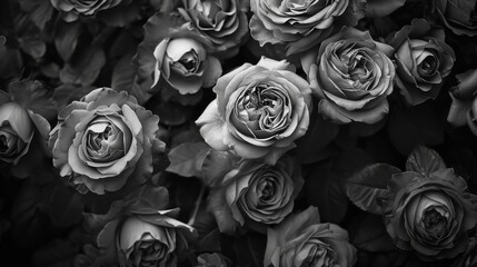 A Black and White Photo of a Bunch of Roses