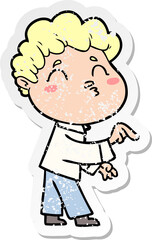 distressed sticker of a cartoon man pouting