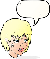 cartoon woman with plaster on face with speech bubble