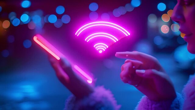 Business using smartphone with wifi icon. Close-up view of connecting smartphone to wifi, wireless access connection sharing network on internet concept 4k mp4 sparkling