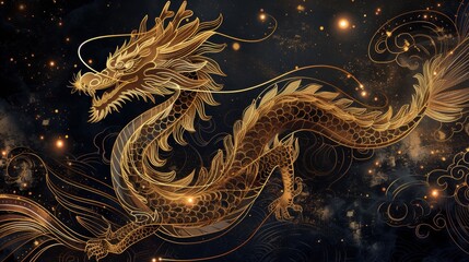 Golden Dragon Flying Through the Air