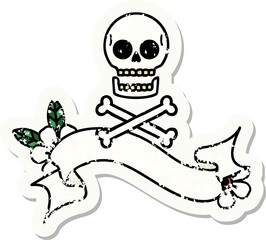 grunge sticker with banner of cross bones