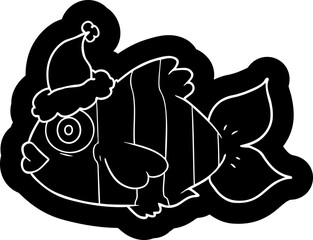 cartoon icon of a exotic fish wearing santa hat