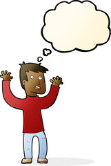 cartoon terrified man with thought bubble