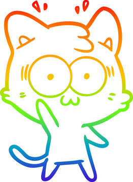 recommend clip art: rainbow gradient line drawing cartoon surprised cat