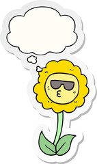 cartoon flower and thought bubble as a printed sticker
