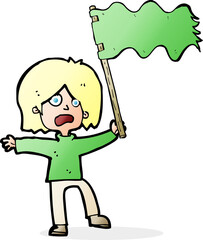cartoon woman waving green flag