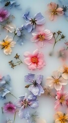 Colorful Flowers Lying in Cloudy Milk Water