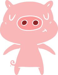 flat color style cartoon content pig