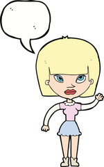 cartoonw woman waving with speech bubble