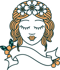 tattoo with banner of a maidens face
