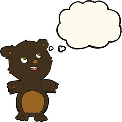 cartoon happy little black bear with thought bubble