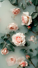 Group of Pink Roses Floating in a Pool of Water