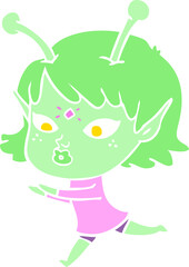 pretty flat color style cartoon alien girl