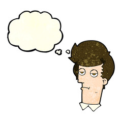 cartoon bored man with thought bubble