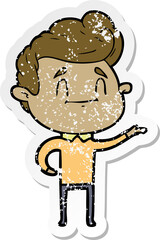 distressed sticker of a happy cartoon man