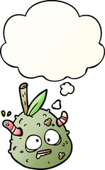 cartoon old pear and thought bubble in smooth gradient style