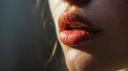 Close-Up of a Woman's Lips, Highlighting Texture and Shape