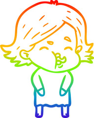 rainbow gradient line drawing cartoon girl pulling face