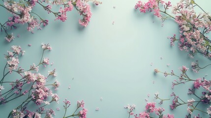 A Bunch of Pink Lilac Flowers on a Blue Background