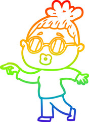 rainbow gradient line drawing cartoon woman wearing spectacles