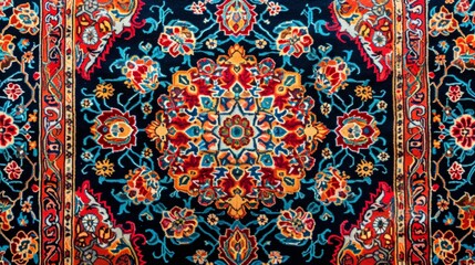Vibrant Traditional Turkish Persian Carpet Rug Texture - obrazy, fototapety, plakaty