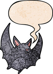 cartoon vampire halloween bat and speech bubble in retro texture style