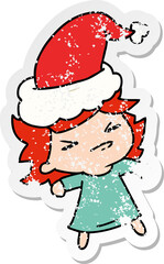 christmas distressed sticker cartoon of kawaii girl