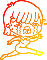 warm gradient line drawing cartoon girl crying