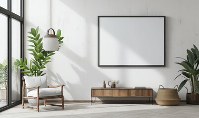 Mock up poster frame in modern living room