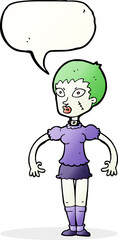 cartoon zombie monster woman with speech bubble