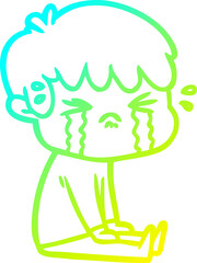 cold gradient line drawing cartoon boy crying