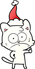 gradient cartoon of a nervous cat wearing santa hat