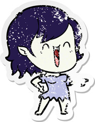 distressed sticker of a cute cartoon happy vampire girl