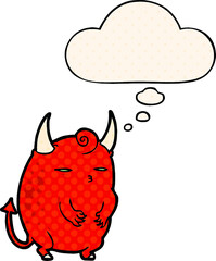 cartoon halloween devil and thought bubble in comic book style