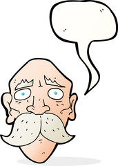 cartoon sad old man with speech bubble