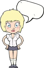 cartoon pretty girl with speech bubble