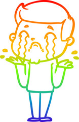rainbow gradient line drawing cartoon man crying