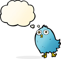 cartoon happy bird with thought bubble