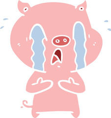 crying pig flat color style cartoon
