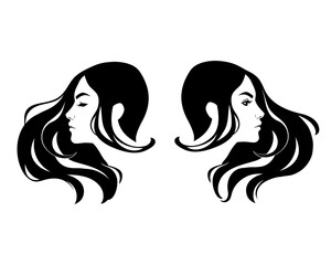 Two drawn profiles of girls with flying hair