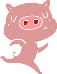 flat color style cartoon content pig running